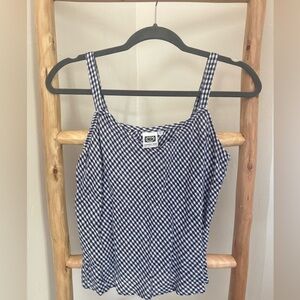 JOHNNY WAS 100% LINEN NAVY GINGHAM TANK